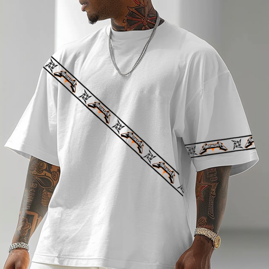 

Men's Oversized Retro Rock Band Heavy Metal Rock Print T-shirt