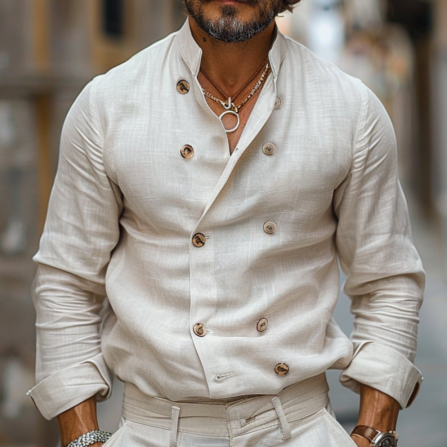 

Men's Shirt Linen Shirt Summer Shirt Beach Wear Button Up Long Sleeve Shirt