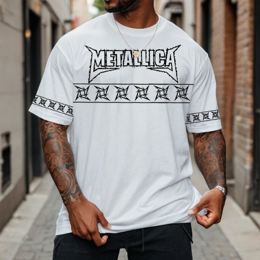 

Men's Oversized Retro Rock Band Heavy Metal Rock Print T-shirt