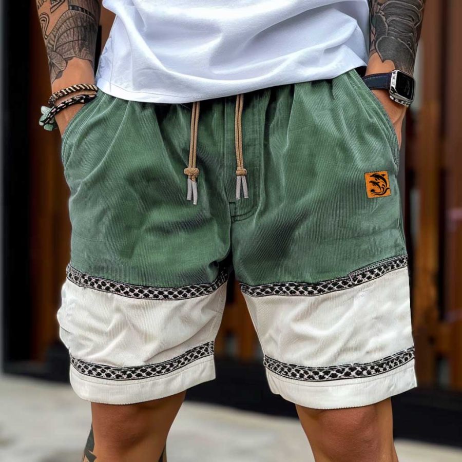 

Men's Corduroy Surf Shorts Vintage Dolphin Aztec Print Vacation Color Block Daily Hawaii Casual Walkshort