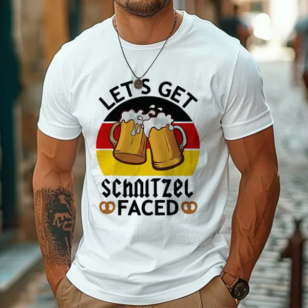 Men's Vintage Let's Get The Schnitzel Faced Oktoberfest Print Crew Neck Short Sleeve T-shirt - Cotosen.com 