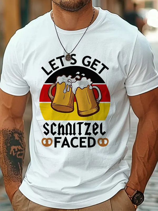 Men's Vintage Let's Get The Schnitzel Faced Oktoberfest Print Crew Neck Short Sleeve T-shirt - Pragmaace.com 