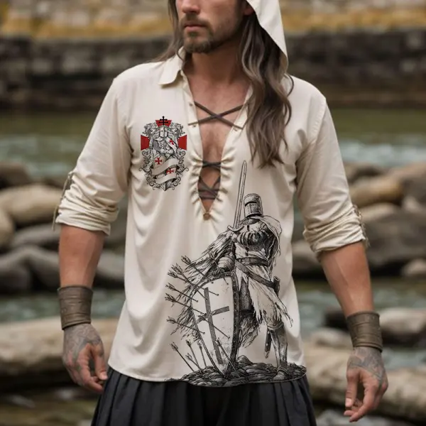 Men's Templar Printed V-neck Cotton Linen Shirt Only $29.99 - Elementnice.com 