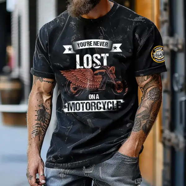 Men's Vintage Motorcycle Route 66 Road Trip Print Crew Neck Short Sleeve T-shirt Only $19.99 - Cotosen.com 