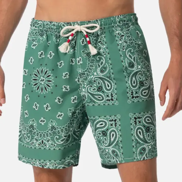 Men's Vintage Ethnic Pattern Bandana Printed Shorts Outdoor Beach Camping - Wayrates.com 