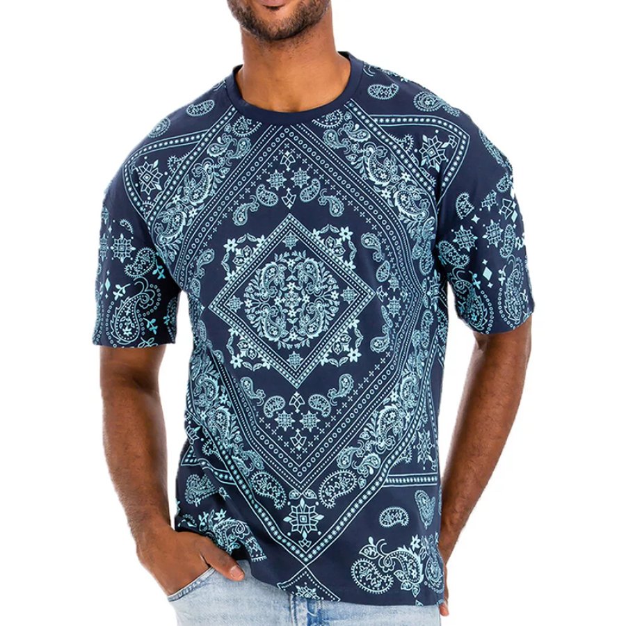 

Men's Vintage Ethnic Pattern Bandana Printed T-shirt