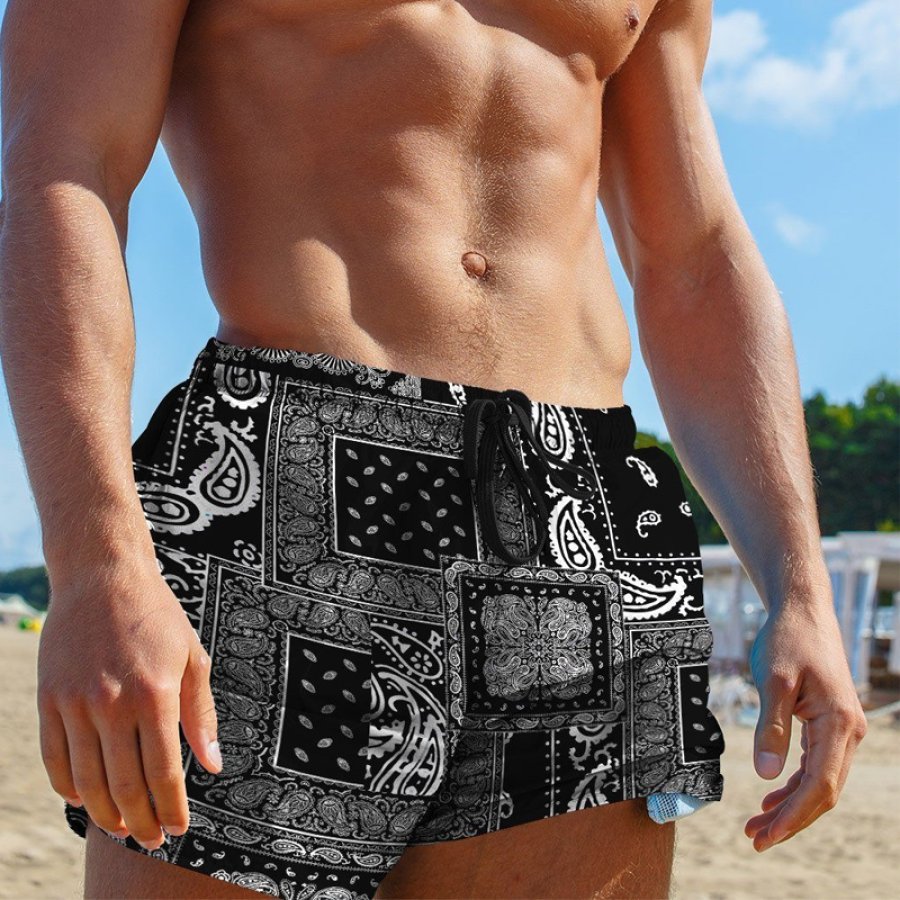 

Men's Vintage Ethnic Pattern Bandana Printed Shorts Outdoor Beach Camping