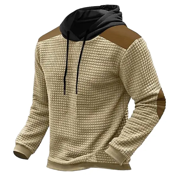 Men's Three-dimensional Grid Retro Vintage Splicing And Contrasting Colors Hoodie Only $34.99 - Rabclub.com 