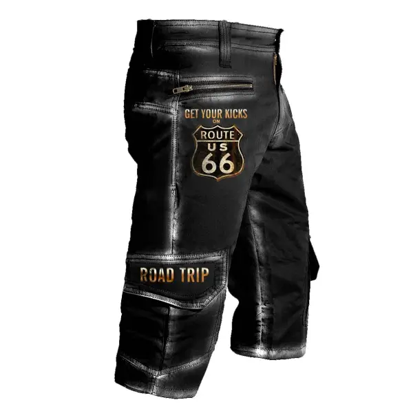 Men's Vintage Route 66 Road Trip Distressed Utility Outdoor Multi-Pocket Cropped Pants Cargo Shorts Only $39.99 - Rabclub.com 