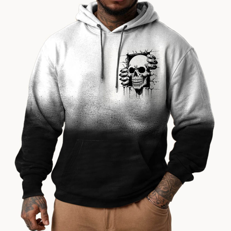 

Men's Vintage Dark Skull Gradient Pocket Long Sleeve Hoodie