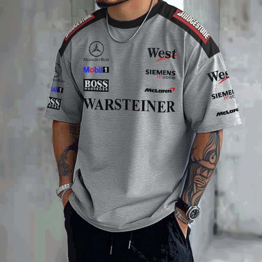 

Men's Motor Race Print Loose Short Sleeve Oversized T-Shirt