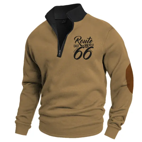 Men's Route 66 Vintage Splicing And Contrasting Colors Printed Zipper Sweatshirt Only $29.99 - Cotosen.com 