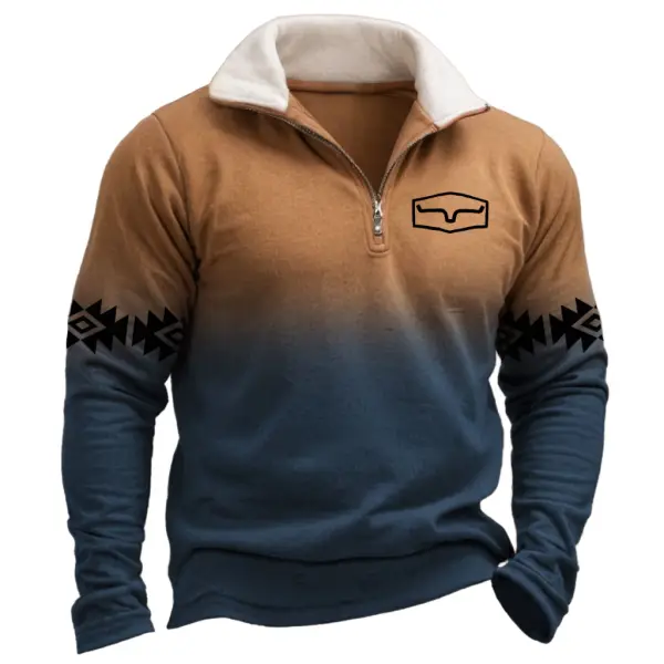 Men's Vintage Cowboy Aztec Western Print Gradient Quarter-Zip Stand Collar Long Sleeve Sweatshirt Only $29.99 - Rabclub.com 