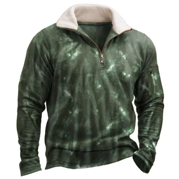 Men's Vintage Tie Dye Print Quarter-Zip Stand Collar Long Sleeve Sweatshirt Only $29.99 - Elementnice.com 