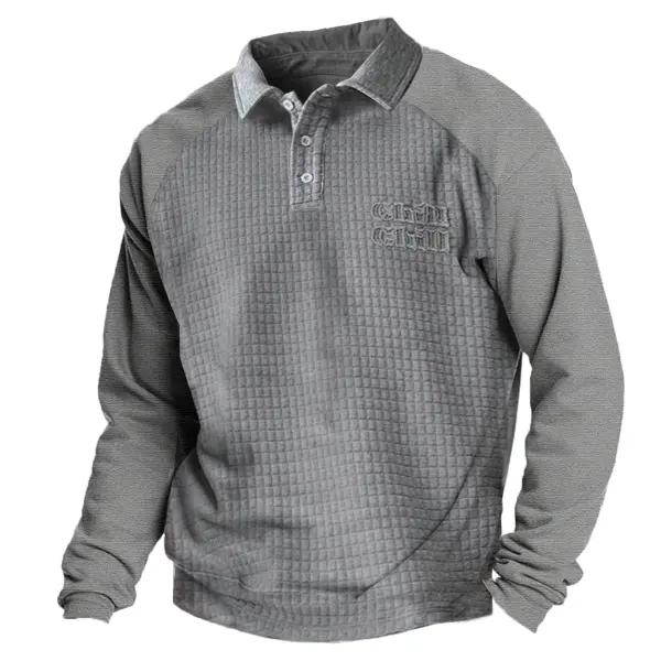 Men's Sweatshirt Textured Fabric Patchwork Vintage Long Sleeve Daily Polo Neck Tops Only $30.99 - Rabclub.com 