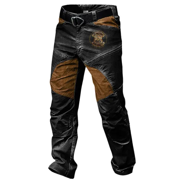 Men's Route66 Vintage Distressed Washed Splicing And Contrasting Colors Pants Only $42.99 - Rabclub.com 