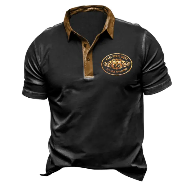 Men's Route66 Vintage Distressed Washed Polo T-shirt Only $23.99 - Elementnice.com 