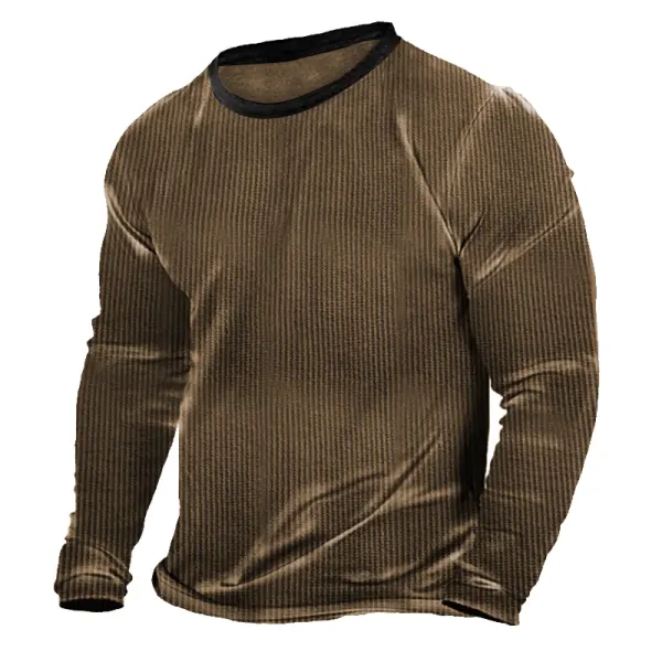 Men's Corduroy Vintage Distressed Washed Long Sleeves T-shirt Only $25.99 - Elementnice.com 