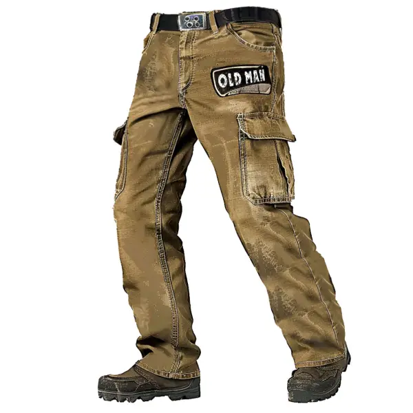 Men's Vintage Old Man Outdoor Military Distressed Multi-pocket Tactical Pants - Yiyistories.com 