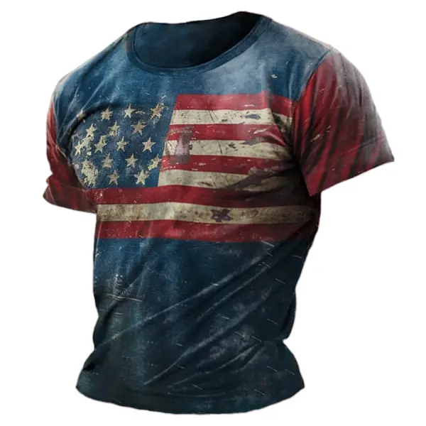 Men's Vintage American Flag Declaration Of Independence Print T-Shirt - Elementnice.com 