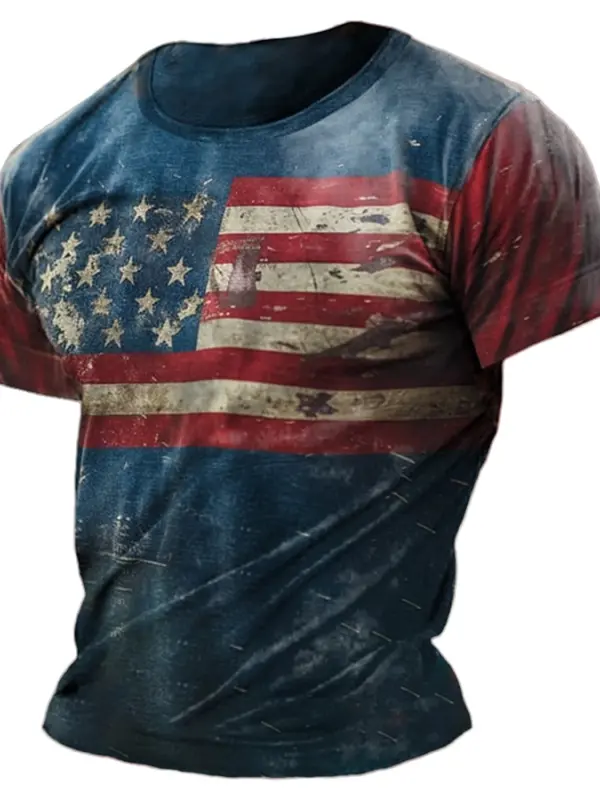Men's Vintage American Flag Declaration Of Independence Print T-Shirt - Menbarn.com 