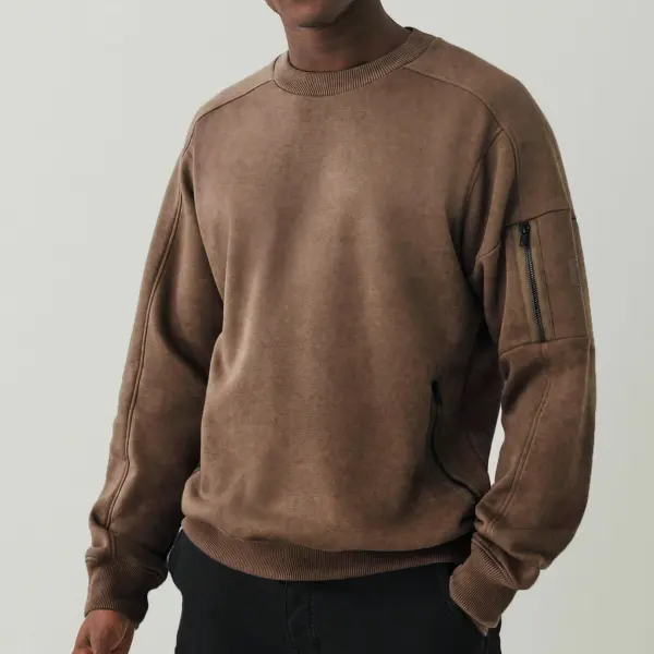 Men's Sweatshirt Waffle Patchwork Vintage Long Sleeve Daily Crew Neck Tops - Wayrates.com 