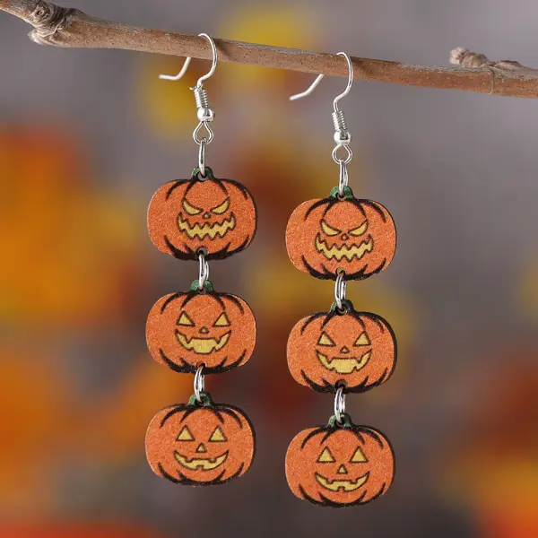 Halloween Wooden Double-sided Funny Pumpkin Earrings - Nicheten.com 