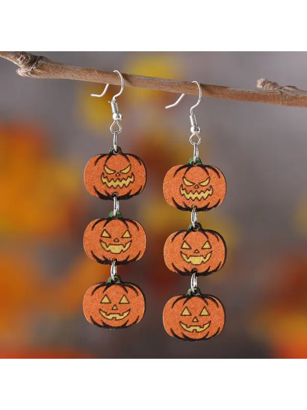 Halloween Wooden Double-sided Funny Pumpkin Earrings - Localziv.com 