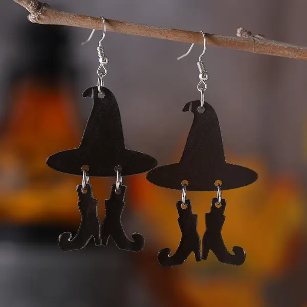 Halloween Gothic Witch Hat Boots Pendant Earrings - Elementnice.com 