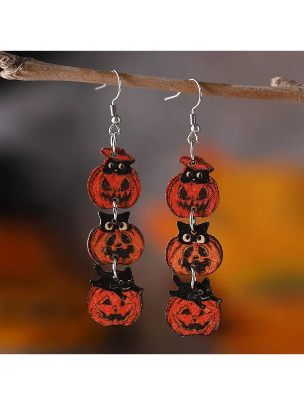 Pendientes Divertidos De Calabaza De Madera De Doble Cara De Halloween - Localziv.com 