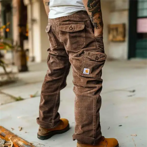 Men's Vintage Waffle Knitted Outdoor Multi-pocket Cargo Pants Trousers - Nicheten.com 