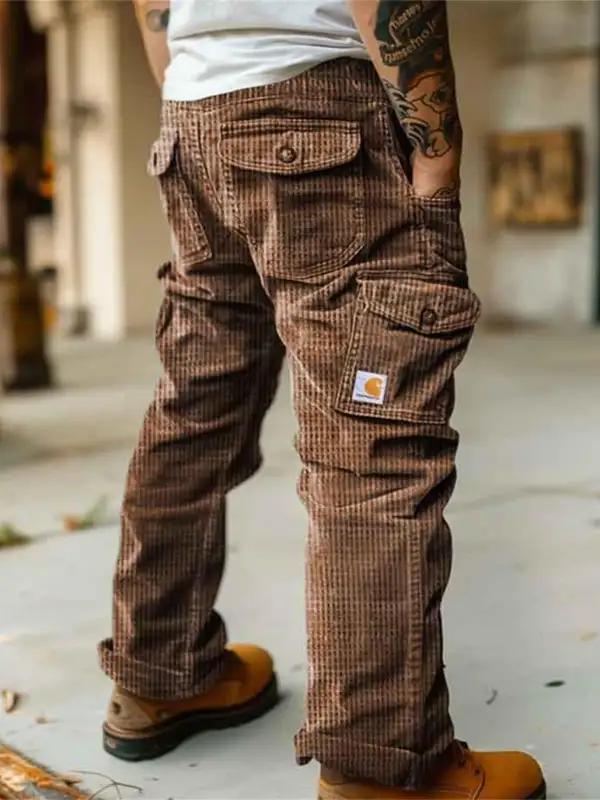 Men's Carhartt Waffle Pants Vintage Outdoor Cargo Pants Multi-pocket Trousers - Menwyx.com 