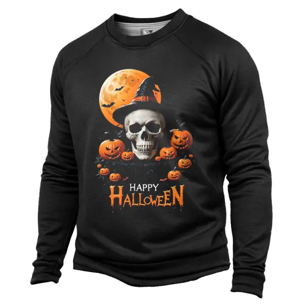 Halloween Skull Print Round Neck Hoodie - Rabclub.com 