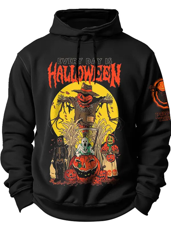 Halloween Pumpkin Print Hoodie - Menwyx.com 