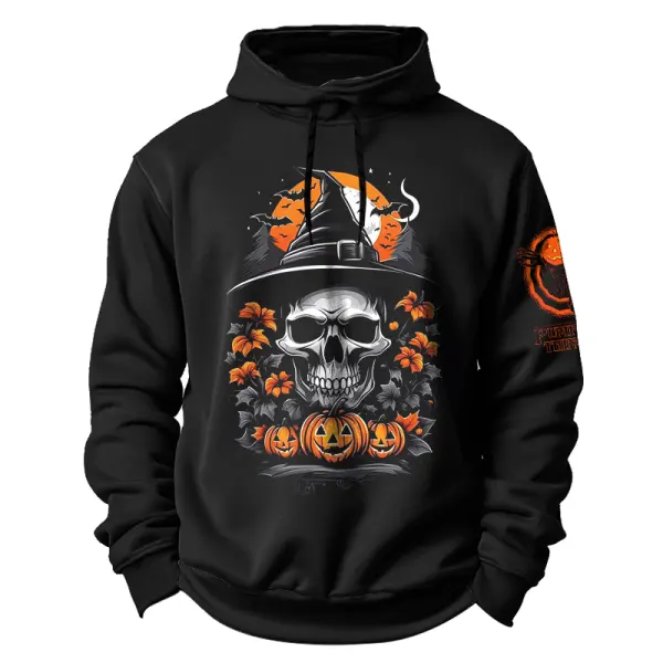 Halloween Pumpkin Skull Print Hoodie - Rabclub.com 