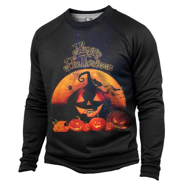 Halloween Evil Pumpkin Print Round Neck Hoodie - Menzfolk.com 