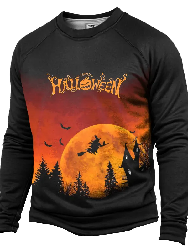 Halloween Print Round Neck Hoodie - Menwyx.com 