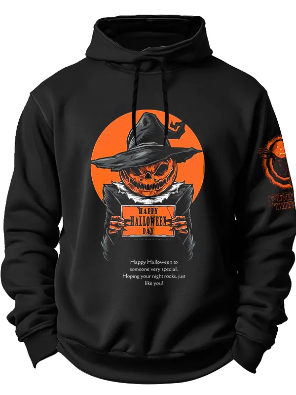 Halloween Pumpkin Skull Print Hoodie - Menwyx.com 