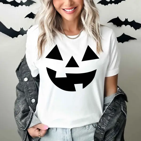 Women's Vintage Halloween Jack-O-Lantern Short Sleeve Crew Neck T-Shirt - Wayrates.com 