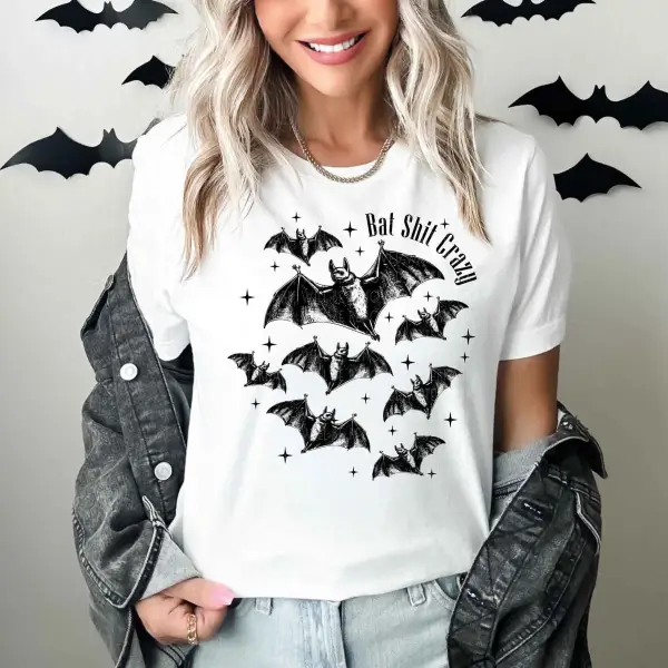 Women's Vintage Halloween Bat Short Sleeve Crew Neck T-Shirt - Wayrates.com 