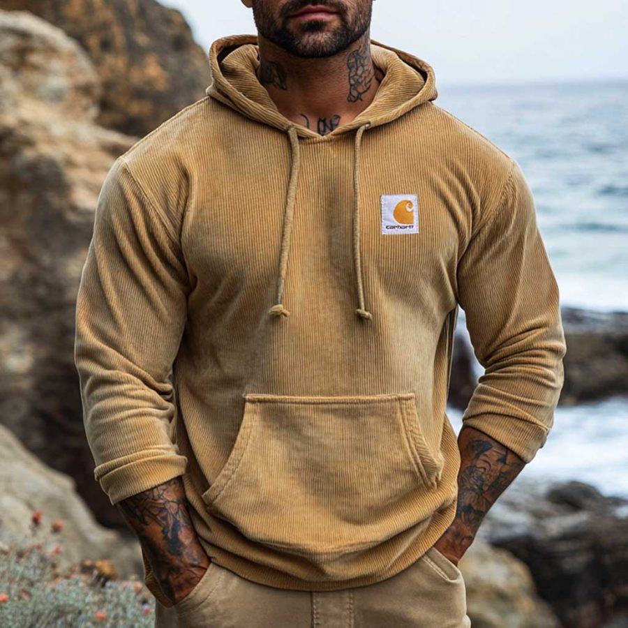 

Men's Vintage Corduroy Pocket Long Sleeve Casual Hoodie