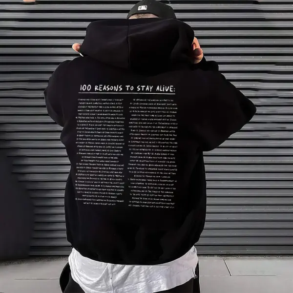 Men's 100 Reasons To Stay Alive Print Black Oversized Hoodie - Wayrates.com 