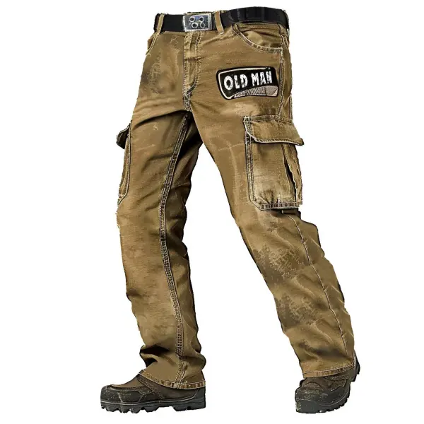 Men's Vintage Old Man Outdoor Military Distressed Multi-pocket Tactical Pants - Wayrates.com 