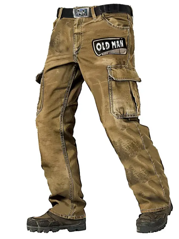 Men's Vintage Old Man Outdoor Military Distressed Multi-pocket Tactical Pants - Menwyx.com 