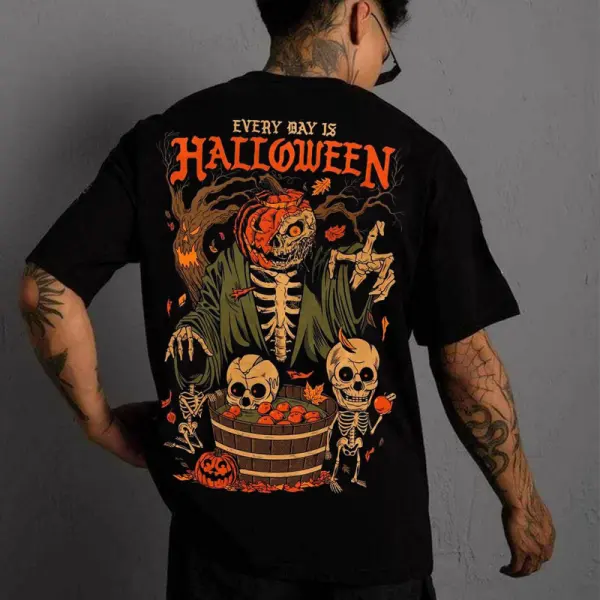 Men's Halloween Skull Print T-shirt - Wayrates.com 