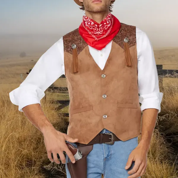 Men's Vintage Western Cowboy Suede Vest - Wayrates.com 