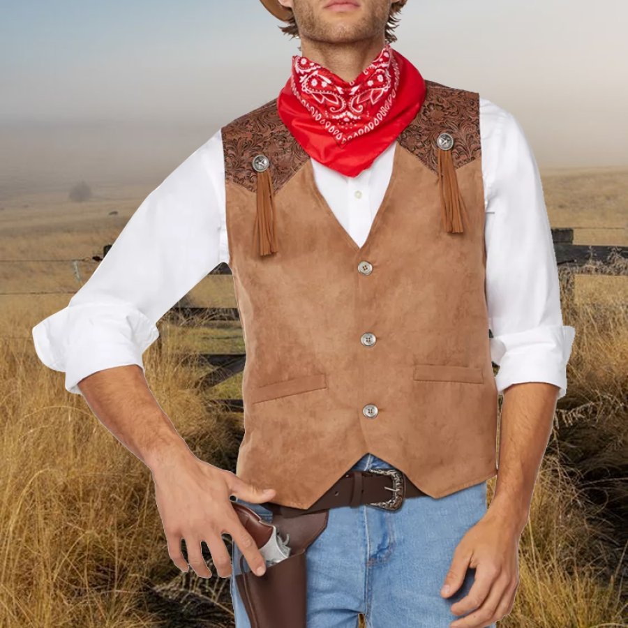 

Men's Vintage Western Cowboy Suede Vest