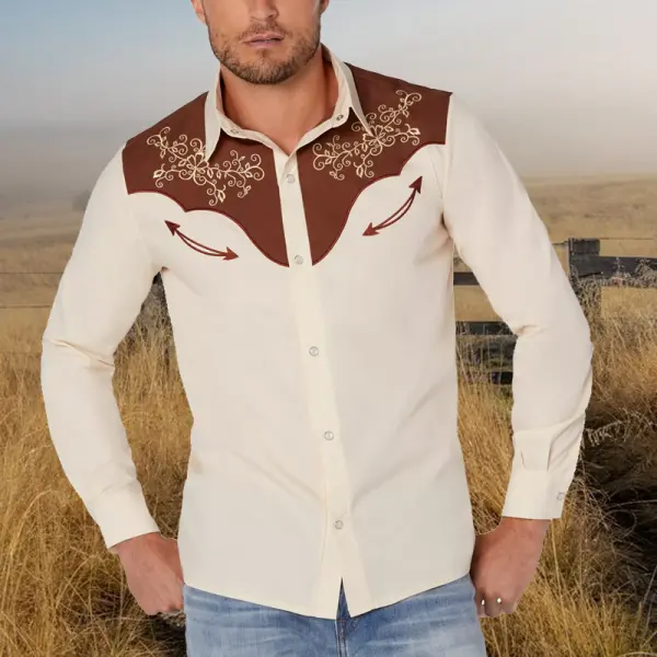 Men's Vintage Western Cowboy Print Shirt - Wayrates.com 