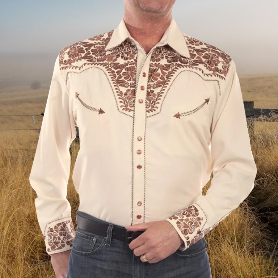 

Men's Vintage Western Cowboy Print Shirt