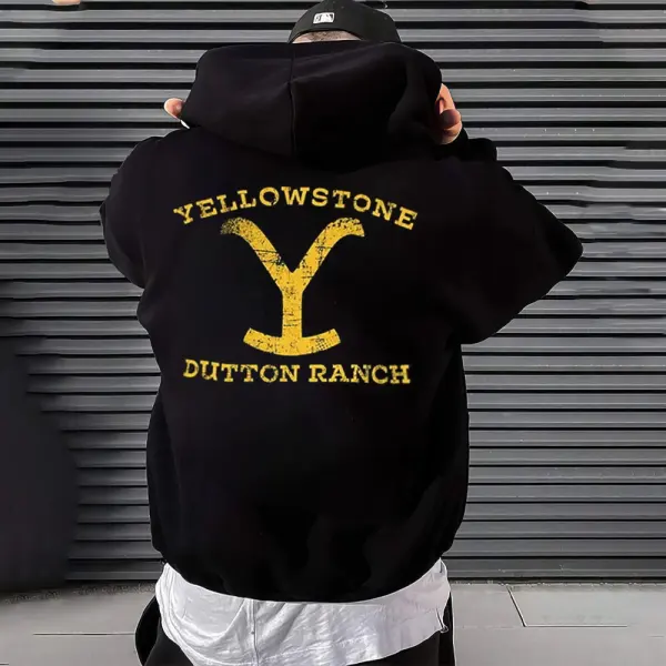 Men's Vintage Yellowstone Printed Pocket Casual Long Sleeve Hoodie - Yesunshine.com 